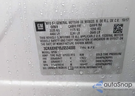 2018 Chevrolet Equinox Ls из США, поврежденный, VIN 3GNAXHEV6JS534088